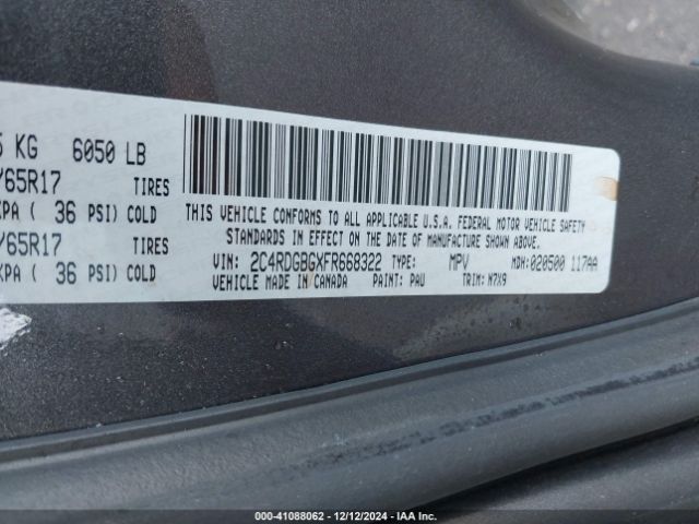 2C4RDGBGXFR668322 Dodge Grand Caravan Se
