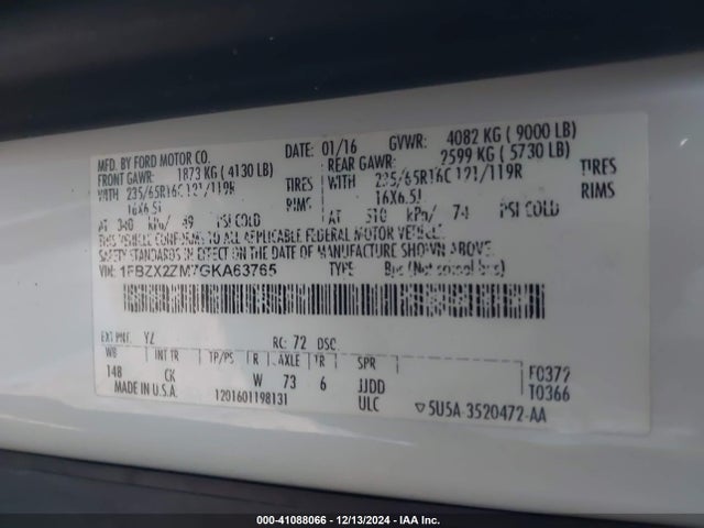 1FBZX2ZM7GKA63765 Ford Transit-350 Xlt