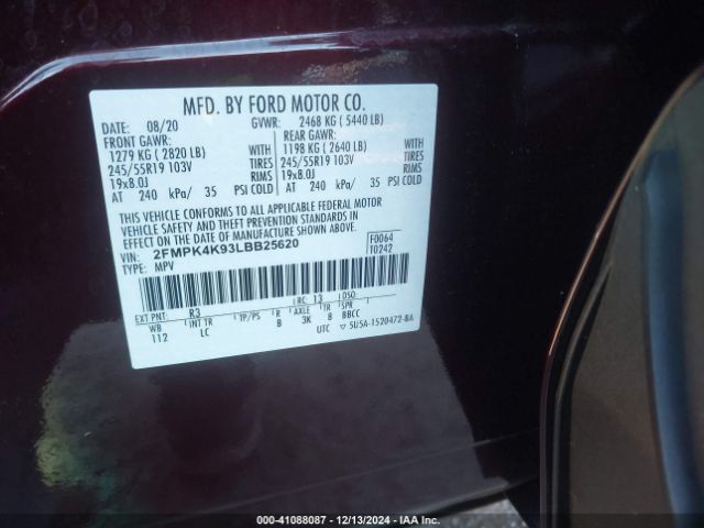 2FMPK4K93LBB25620 Ford Edge Titanium