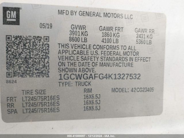 1GCWGAFG4K1327532 Chevrolet Express 2500 Work Van