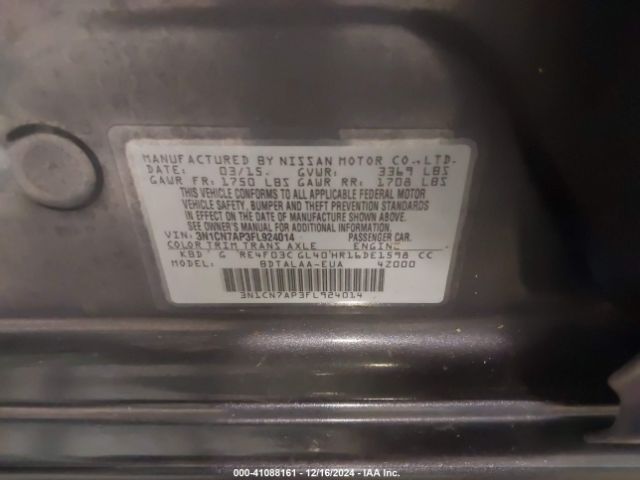 3N1CN7AP3FL924014 Nissan Versa 1.6 S
