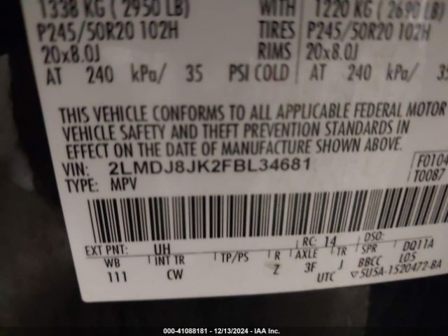 2LMDJ8JK2FBL34681 Lincoln MKX
