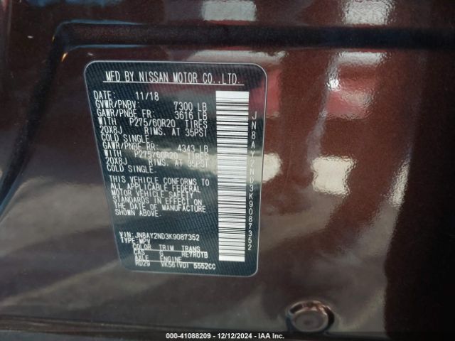 JN8AY2ND3K9087352 Nissan Armada Sl