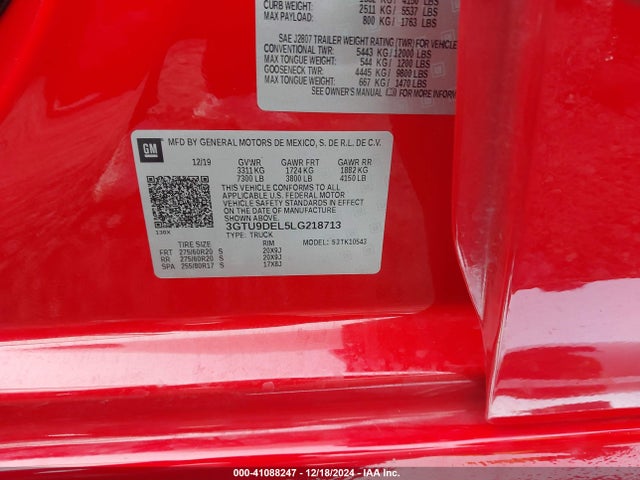 3GTU9DEL5LG218713 GMC Sierra 1500 4wd  Short Box Slt