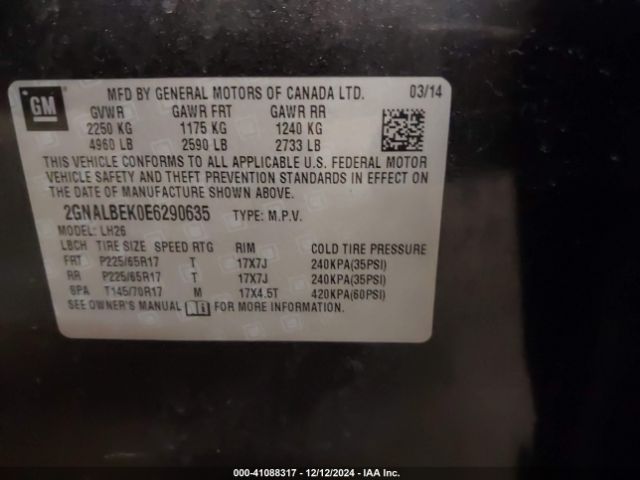 2GNALBEK0E6290635 Chevrolet EQUINOX 1LT