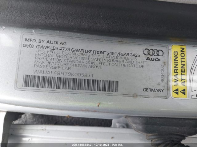 2009 AUDI A4 WAUAF48H79K005831 Photo 8
