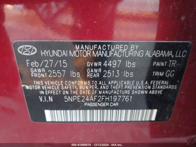 5NPE24AF2FH197761 Hyundai SONATA SE