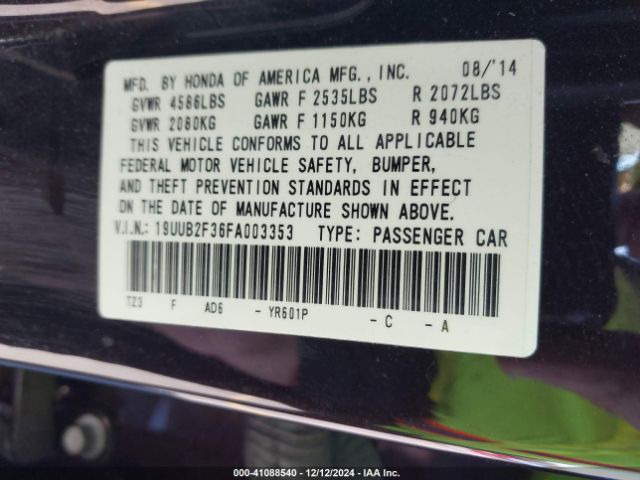 19UUB2F36FA003353 Acura Tlx V6