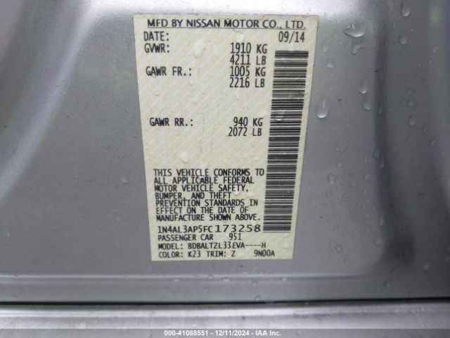 1N4AL3AP5FC173258 Nissan Altima 2.5 Sl