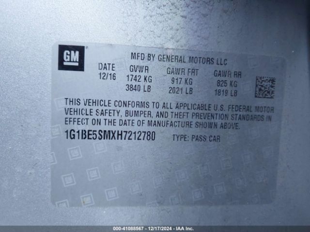 1G1BE5SMXH7212780 Chevrolet Cruze Lt Auto