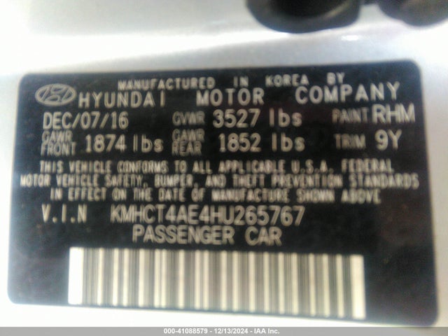 KMHCT4AE4HU265767 Hyundai ACCENT SE