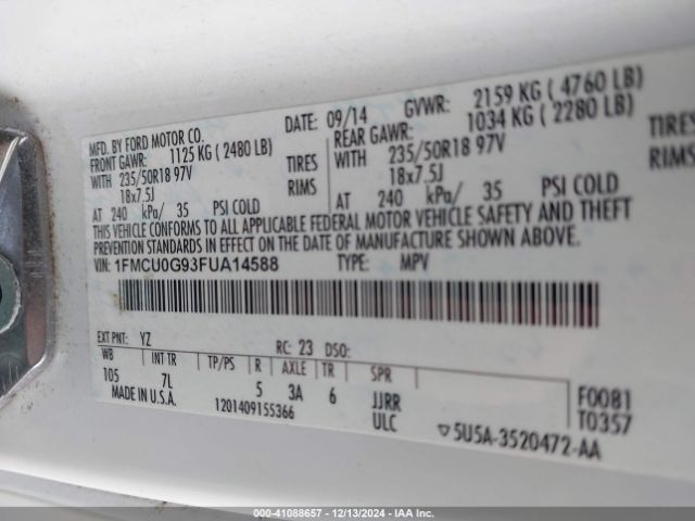 1FMCU0G93FUA14588 Ford ESCAPE SE