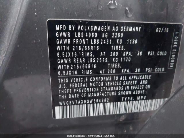 WVGBV7AX9GW594282 Volkswagen TIGUAN S