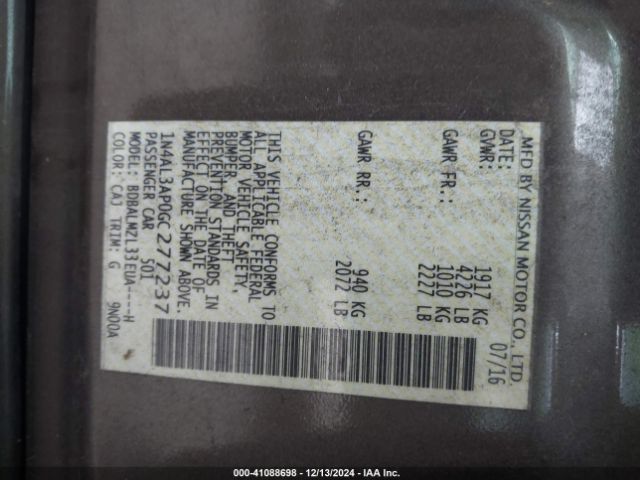 1N4AL3AP0GC277237 Nissan Altima 2.5 Sv