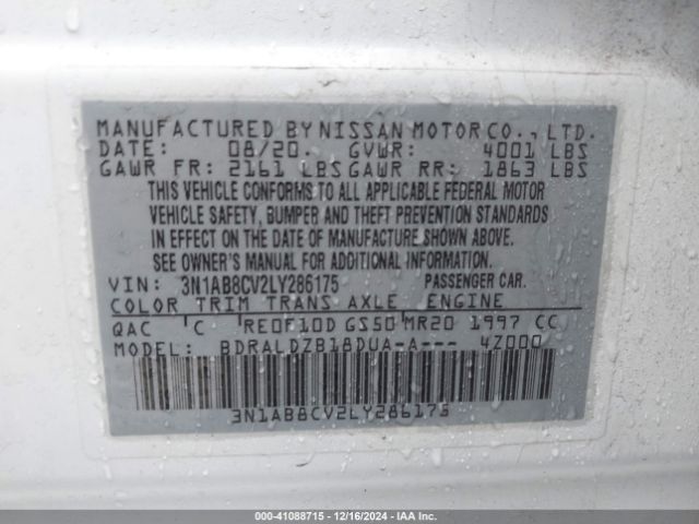 3N1AB8CV2LY286175 Nissan Sentra Sv Xtronic Cvt