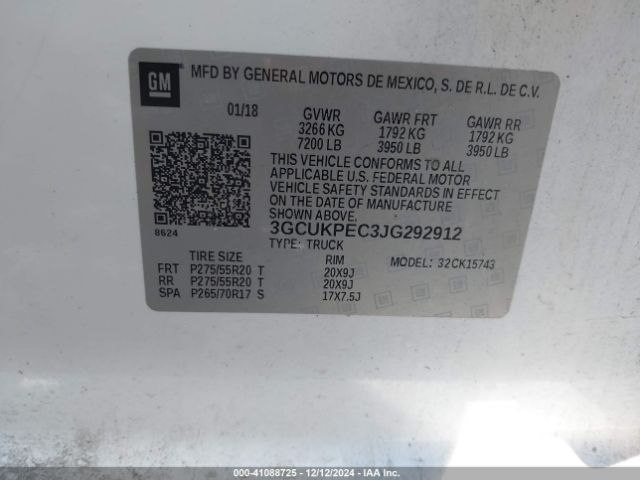 3GCUKPEC3JG292912 Chevrolet Silverado 1500 Custom