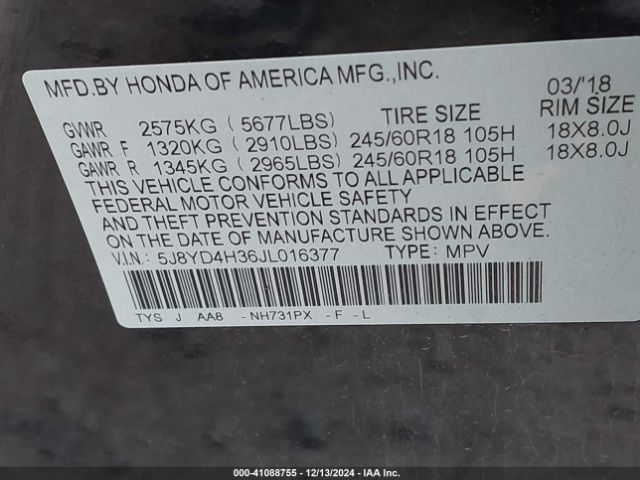 5J8YD4H36JL016377 Acura MDX