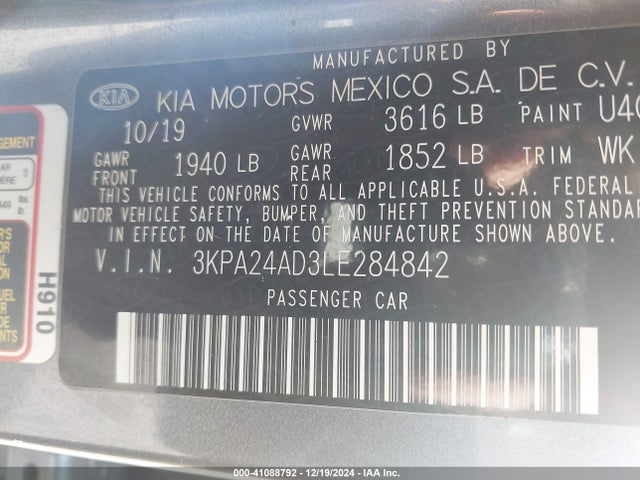 3KPA24AD3LE284842 KIA RIO S