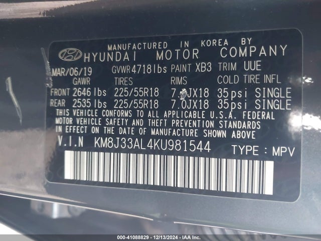KM8J33AL4KU981544 Hyundai Tucson Limited
