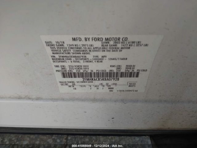 2FMHK6C85KBA07928 Ford FLEX SEL