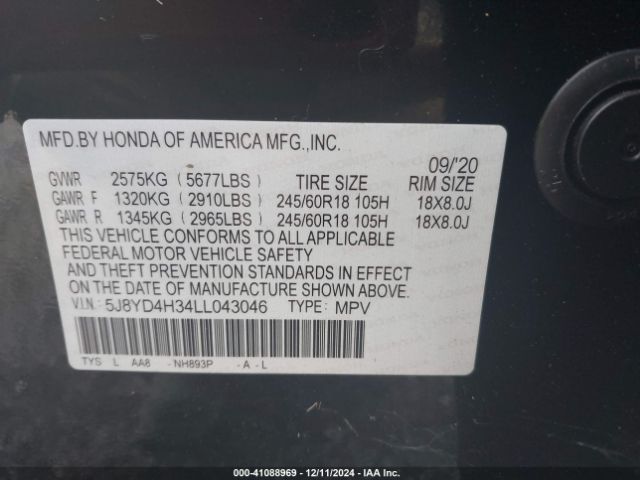 5J8YD4H34LL043046 Acura Mdx Standard