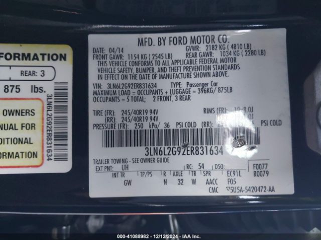 3LN6L2G92ER831634 Lincoln MKZ