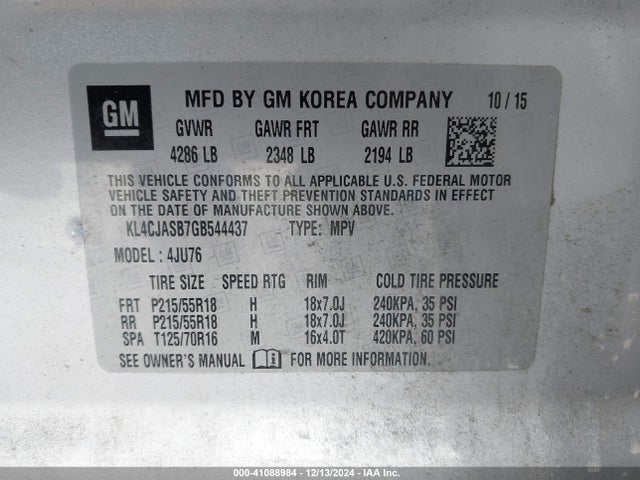 KL4CJASB7GB544437 Buick Encore