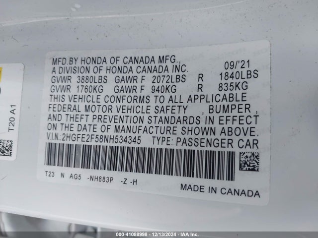 Honda Civic Sport 2022 2HGFE2F58NH534345 Image 9