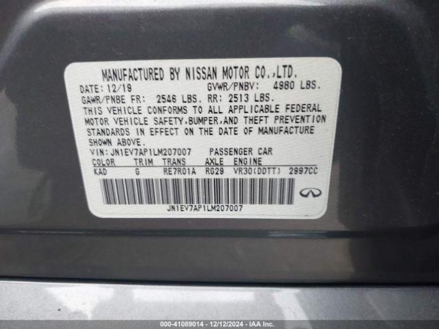 JN1EV7AP1LM207007 Infiniti Q50 PURE