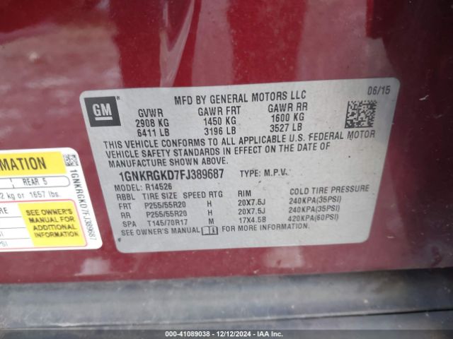 1GNKRGKD7FJ389687 Chevrolet Traverse 1lt