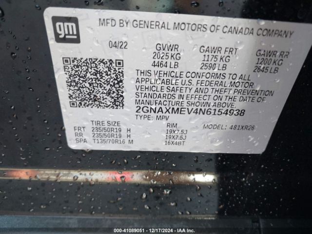 2GNAXMEV4N6154938 Chevrolet Equinox Fwd Rs