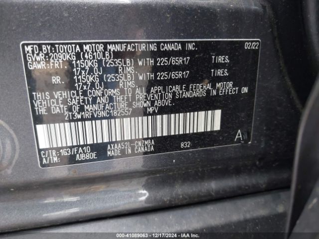 2T3W1RFV9NC182557 Toyota Rav4 Xle
