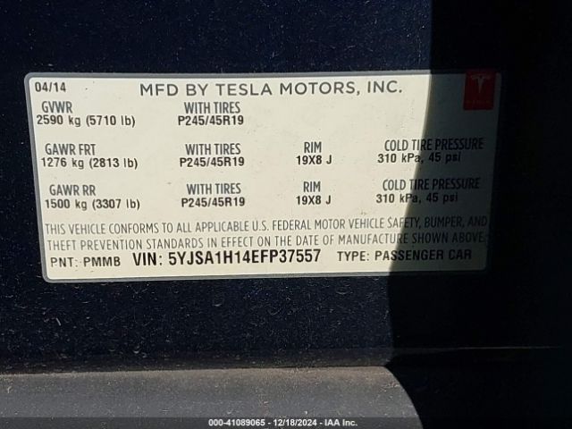 5YJSA1H14EFP37557 Tesla Model S P85