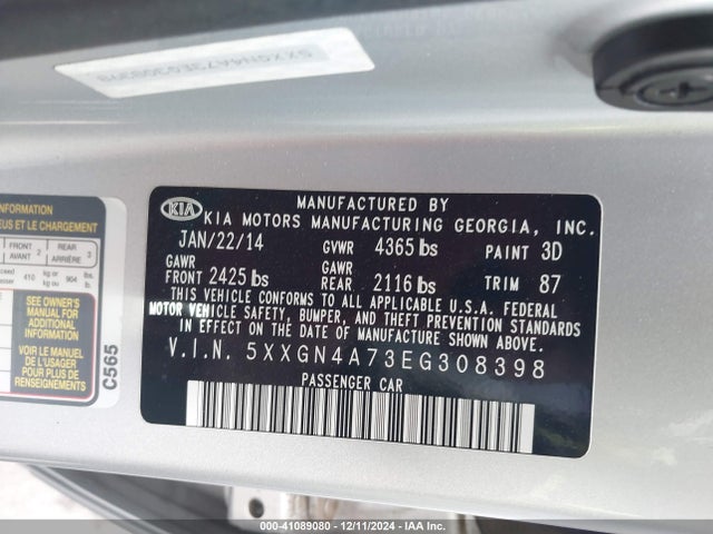 KIA OPTIMA EX 2014 5XXGN4A73EG308398 Image 9