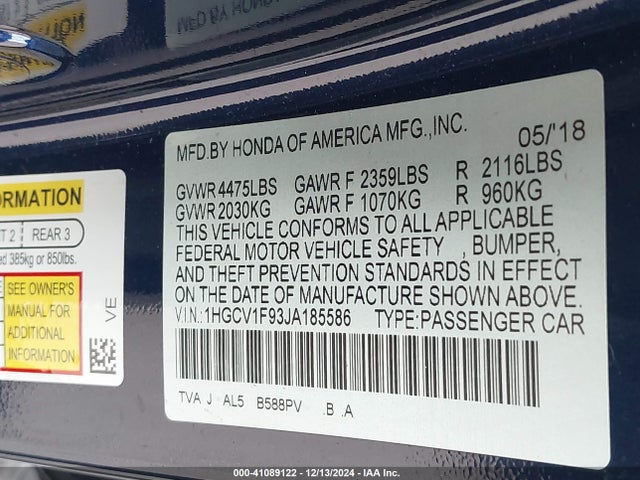 1HGCV1F93JA185586 Honda l15be