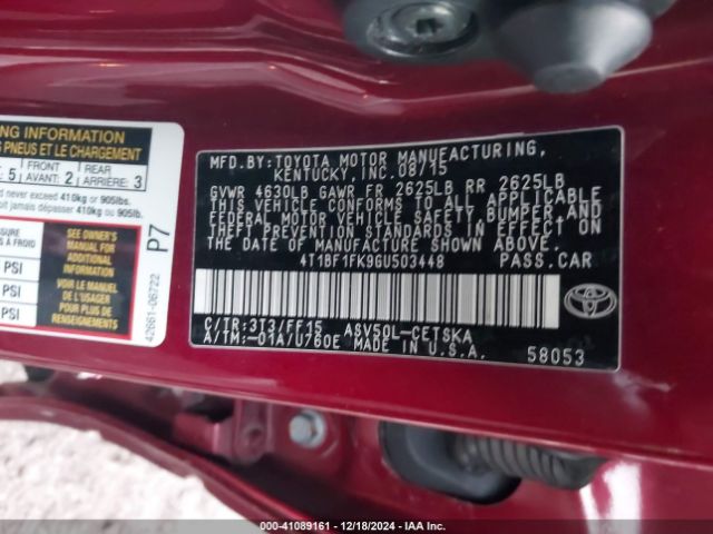 4T1BF1FK9GU503448 Toyota CAMRY SE