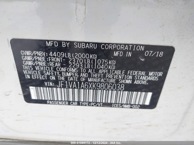 JF1VA1A6XK9806038 Subaru WRX