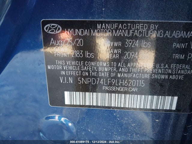 Hyundai ELANTRA SE 2020 5NPD74LF9LH620115 Image 9