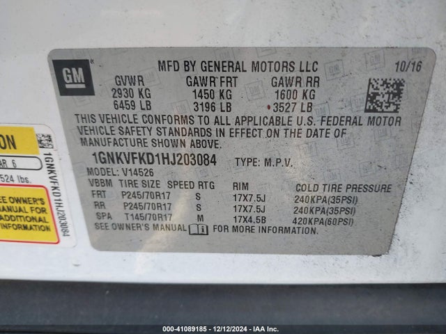 Chevrolet Traverse Ls 2017 1GNKVFKD1HJ203084 Image 9
