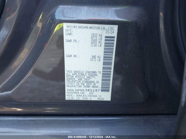1N4AL3AP4EN385197 Nissan Altima 2.5 S