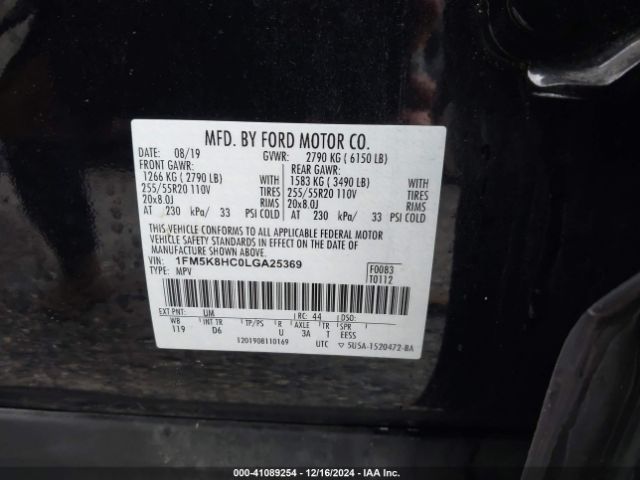 1FM5K8HC0LGA25369 Ford Explorer Platinum