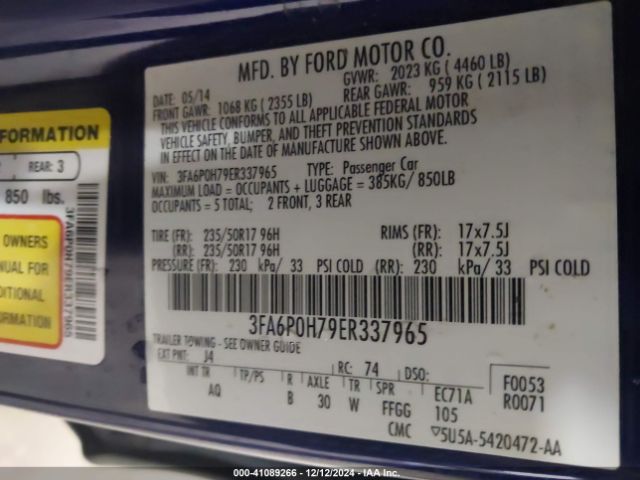 3FA6P0H79ER337965 Ford FUSION SE