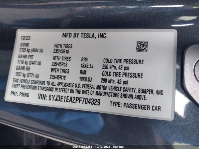 5YJ3E1EA2PF704329 Tesla Model 3 Rear-wheel Drive