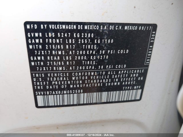 3VV1B7AX6JM052588 Volkswagen Tiguan 2.0t S