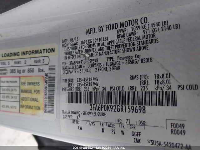 Ford Fusion Titanium 2016 3FA6P0K92GR159698 Image 9