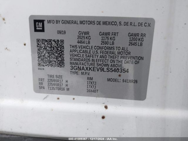 3GNAXKEV9LS540354 Chevrolet Equinox Fwd Lt 1.5l Turbo