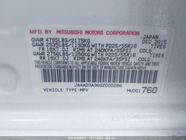 2016 MITSUBISHI OUTLANDER JA4AD3A36GZ020286 Photo 8