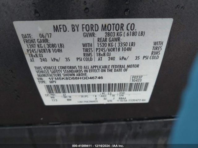 1FM5K8D88HGD46746 Ford EXPLORER XLT