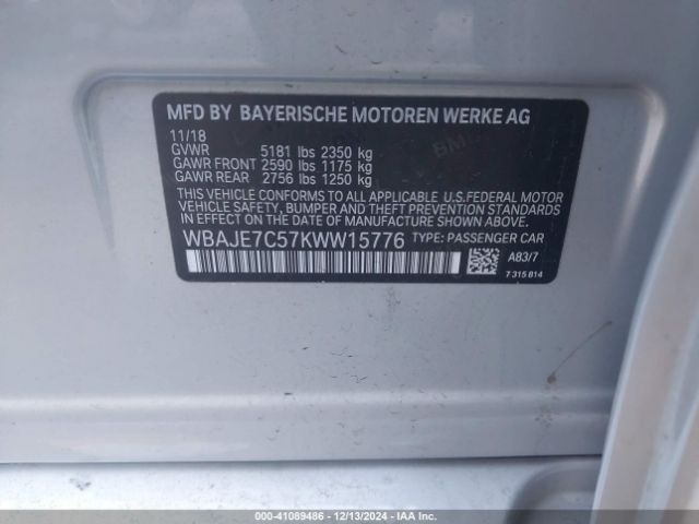 2019 BMW 540I WBAJE7C57KWW15776 Photo 8