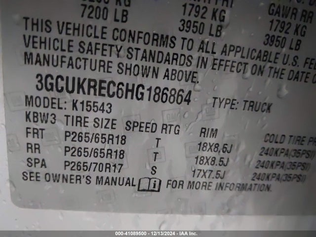 3GCUKREC6HG186864 Chevrolet Silverado 1500 2lt